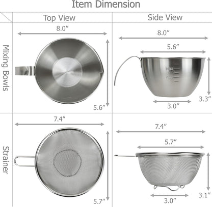 Stainless Steel Mixing Bowls with Colander Strainers, 1000Ml/1-Quart5