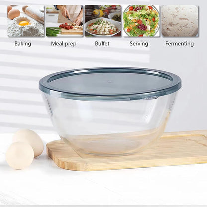 4.7QT Large Glass Mixing Bowl with Lid, Clear Glass Salad Cooking Bowls for Sourdough, Salad and Storage Prepping and Baking Food Storage Set6