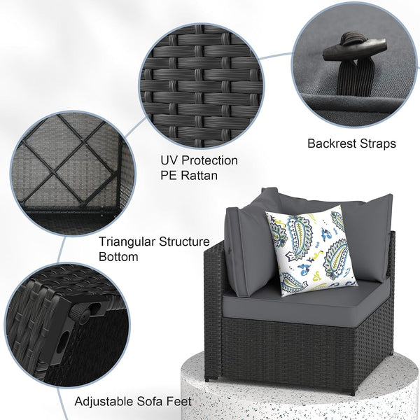 Patio Furniture Set, 5PCS Outdoor Sectional W/ Ottoman & Cushion, Grey3