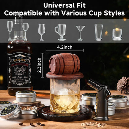 Whiskey Smoker Kit with Torch - 6 Flavors Wood Chips, 2 Glasses, 2 Ice Ball Molds - Cocktail Smoker Infuser Kit, Old Fashioned Drink Smoker Kit, Birthday Bourbon Whiskey Gifts for Men,Dad(No Butane)6