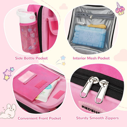 Lunch Box Kids, Large Insulated Lunch Bag for Girls, Rose Red5