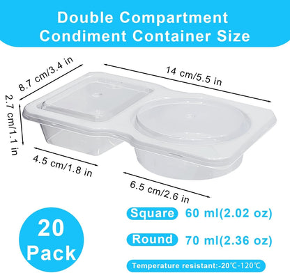 20-Pack Reusable Snack Containers with Lids, 2-Compartment Snackle Box Container for Meal Prep, Portion Control Snack Pack for Office, Travel & Gym, Microwave Safe (40 Pcs)3