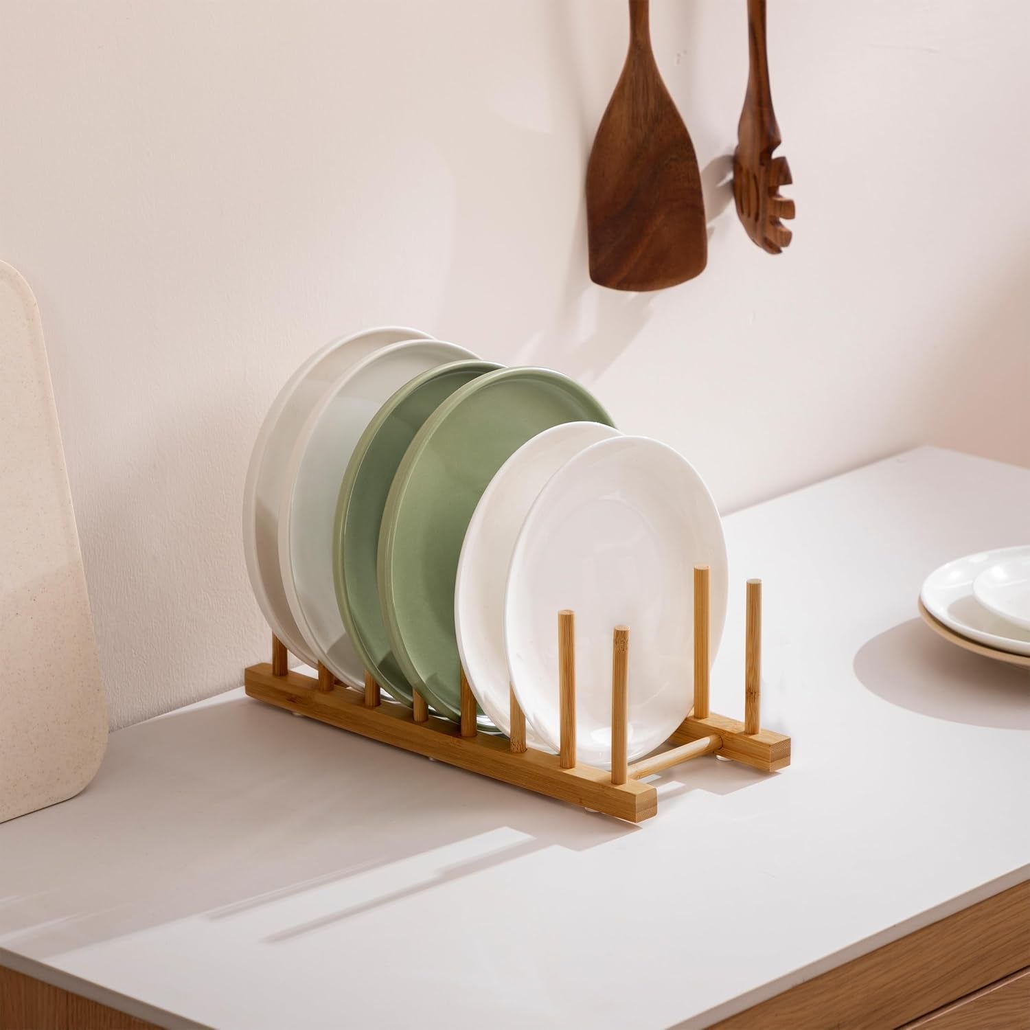 2-pack-bamboo-wooden-dish-rack-plate-holder-kitchen-organizer-7-slot
