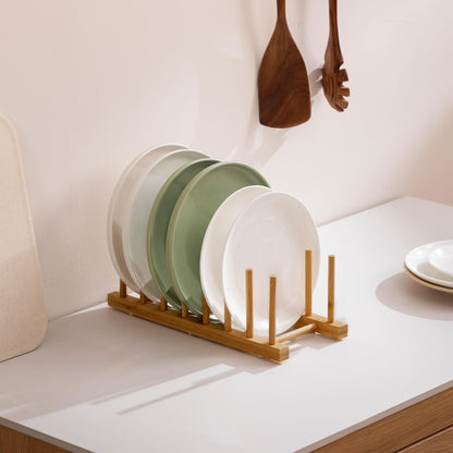 2-Pack Bamboo Wooden Dish Rack Plate Holder Kitchen Organizer 7-Slot4