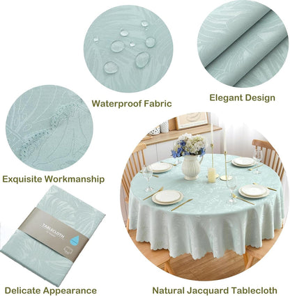 Round Tablecloth 60 Inch Jacquard Table Cloths Waterproof Washable Wrinkle Free Leaves Soft Fabric Tables Cover for 20-48”Table-Dinning Outdoor Birthday Party Kitchen & Linens(Aqua)4