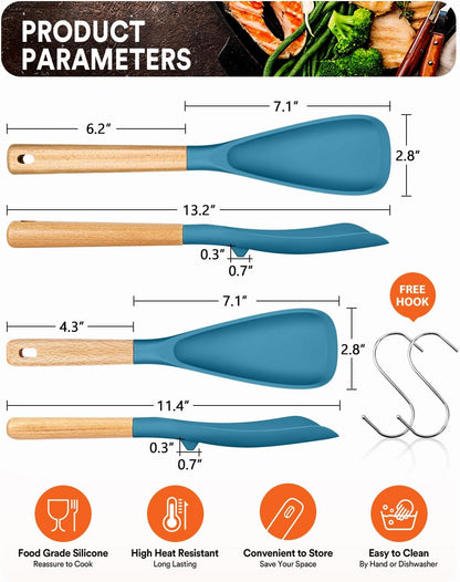 Multifunction Cooking Spoons for Nonstick Cookware,11.4"&13.4",Turq2