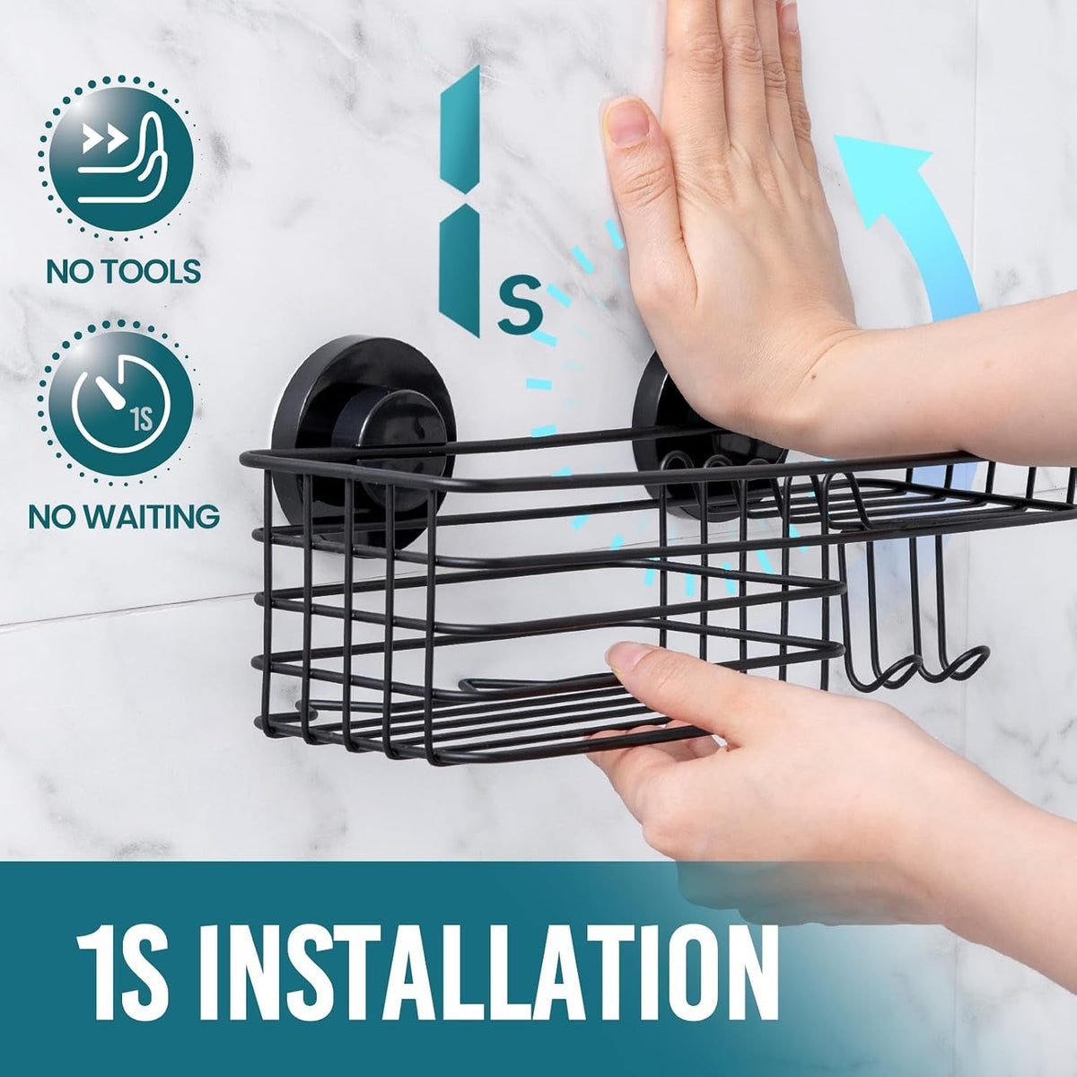 shower-caddy-suction-cup-with-hooks-and-soap-holder-black
