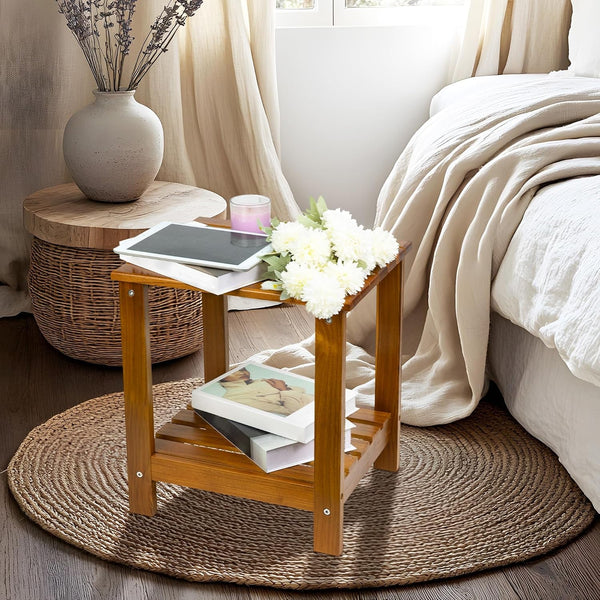 Solid Teak Wood 2-Tier Side Table5