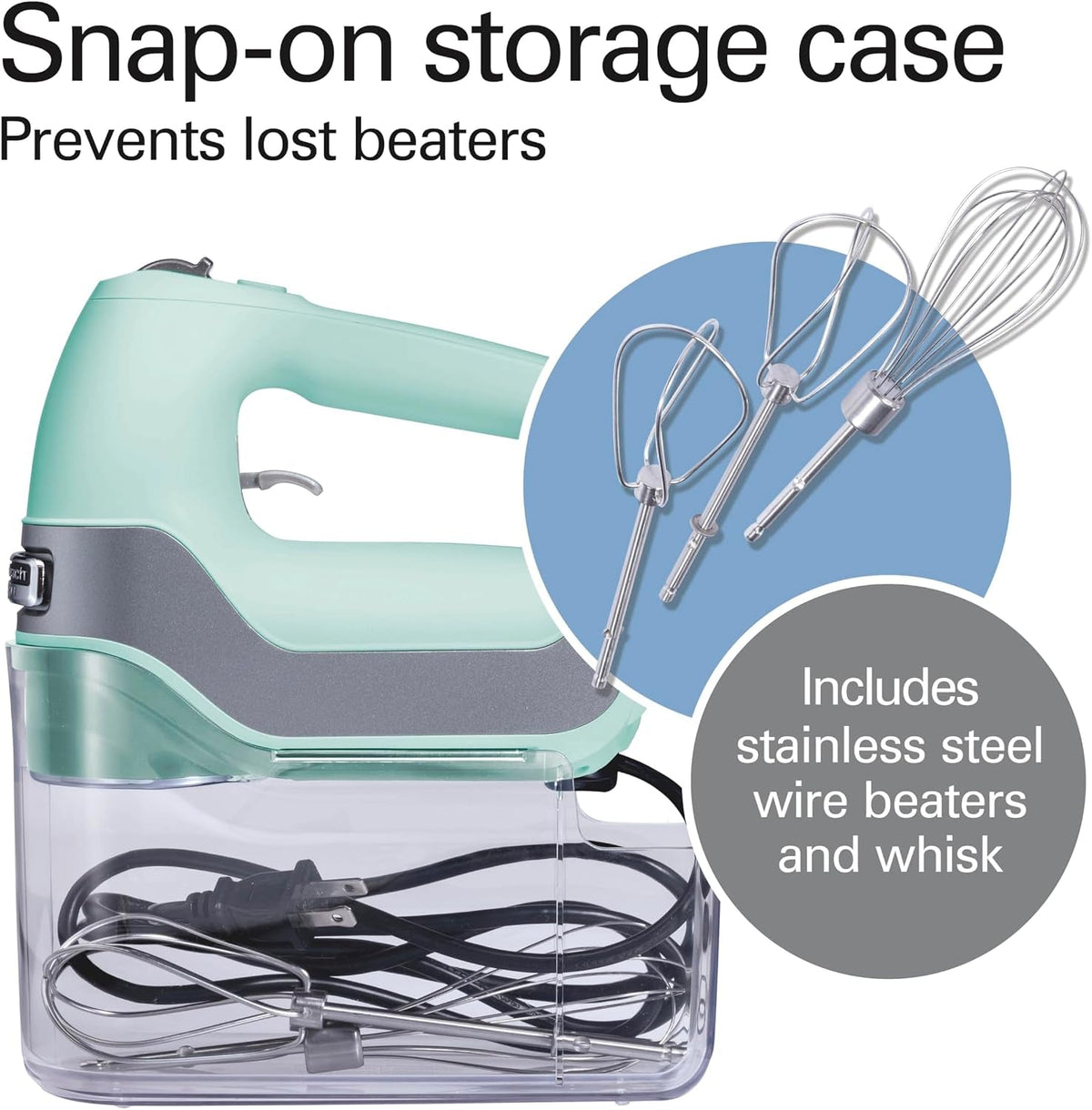 5-speed-electric-hand-mixer-with-snap-on-storage-case-quickburst-stainless-steel-twisted-wire-beaters-and-whisk-mint-62658-high-performance-dc-motor-slow-start-snap-on-storage-case-stainless-steel-beaters-whisk-mint-62658