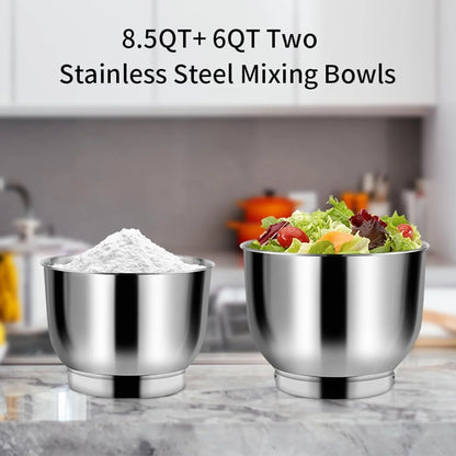 Stand Mixer, 8.5QT+ 6QT Two Stainless Steel Bowls Electric Food Mixer Black | 7 in 1 Multifunctional Kitchen Mixer with Dough Hook, Whisk, Beater, Meat Grinder,Pasta & Cookie Maker7