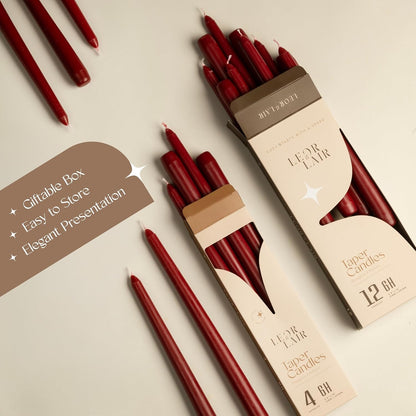 Dark Red Taper Candles, 12 Pack, 10" Unscented Burgundy Candles6