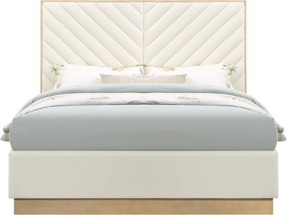 Meridian Furniture Casacream-K Casa Collection Modern | Contemporary Vegan Leather King Bed, Cream Vegan Leather, Natural Finish, Wood Frame, Channel Tufting, 81.25" W X 83" D X 63" H, Cream, King4