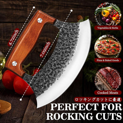 Hand Forged Ulu Knife - Mezzaluna Rocker Knife - Pizza Cutter5