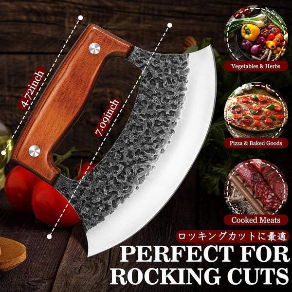 Hand Forged Ulu Knife - Mezzaluna Rocker Knife - Pizza Cutter5