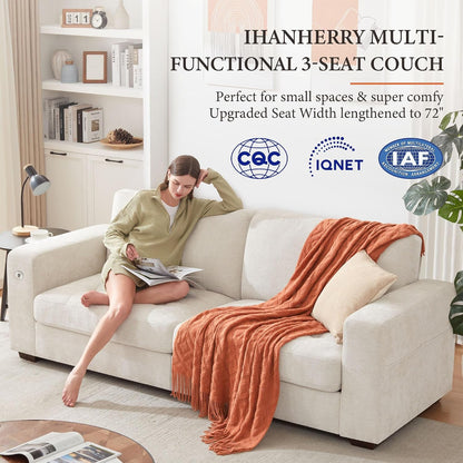 Modern Sofa 2-Seater Couches for Living Room, Chenille Sofas with Extra Large Seat Width & Depth, Usb/Type-C Charging Port & Side Pocket, Removable Medium Firm Sofa Cushion(89Inch, Beige)3