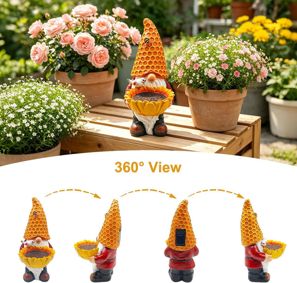 Solar Garden Gnome with LED Lights - Sunflower Garden Gnomes Outdoor, Gnomes Decorations for Yard, Patio, Lawn - Gift for Mom, Grandma, Gnome Gifts for Women, Garden Lovers4