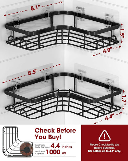 Black Corner Shower Caddy Adhesive No Drilling Bathroom Shelves3
