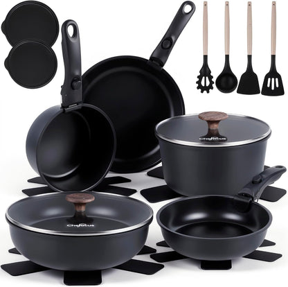 20-Piece Ceramic Pots and Pans Set, Nonstick Cookware Set with Detachable Handle, Stackable Kitchen Set, Pfas-Free, Oven & Dishwasher Safe1