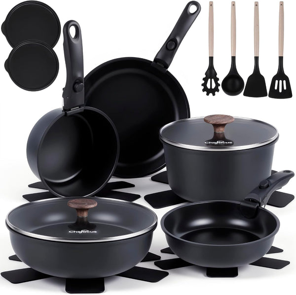 20-Piece Ceramic Pots and Pans Set, Nonstick Cookware Set with Detachable Handle, Stackable Kitchen Set, Pfas-Free, Oven & Dishwasher Safe1