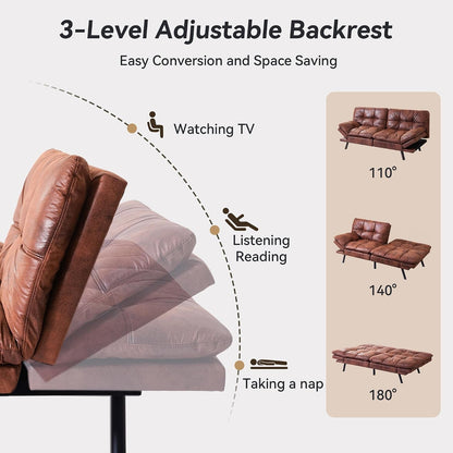 71" Convertible Futon Sofa Bed,Brown Faux Leather Futon Couch3