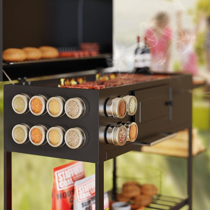 Set of 16 Magnetic Spice Tins with 4 Metal Wall-Plates,100 Preprinted Seasoning Label Stickers,2 Styles for 3 Oz Herb Jars9