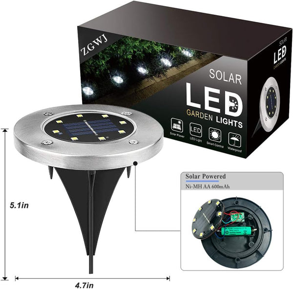 Solar Ground Lights Outdoor, 8 LED Waterproof White,8 Pack2