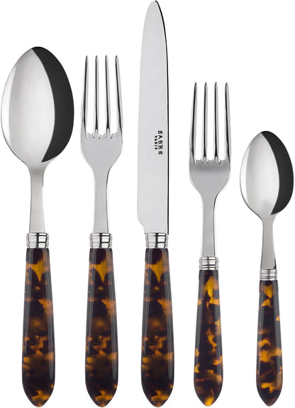'- 5-Piece Flatware Set - Tortue Collection - Knife, Fork, Soup Spoon, Teaspoon & Dessert Fork - Stainless Steel & Acrylic - Dishwasher Safe - Scaled Effect1