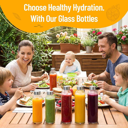 18 Oz Glass Water Bottles, Clear Glass Bottles with Lids 6 Pack | Leak Proof Reusable Juice Bottle with Stainless Steel Cap for Juicing, Refrigerator, Dishwasher Safe,Bpa-Free Juice Container6