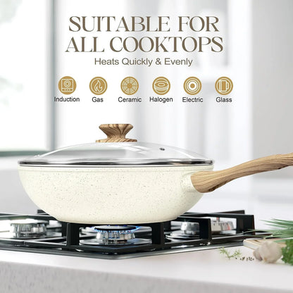 12 Inch Wok Pan with Lid - Woks & Stir-Fry Pans Nonstick Wok with Lid, Stir Fry Pan with Cool-Touch Handle, Induction Wok Set with Stainless Steamer & Fryer Basket3