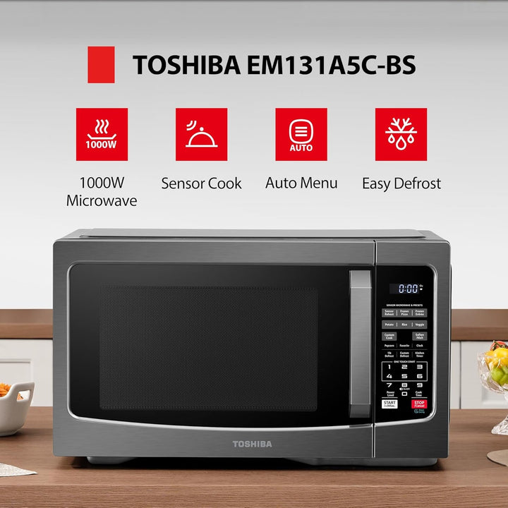 Countertop Microwave Oven, 1.2 Cu.Ft, 1000W, Black | 12.4" Removable Turntable, Smart Humidity Sensor, 12 Auto Menus, Mute Function, ECO Mode, Easy Clean Interior+2