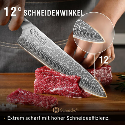 7-Piece Damascus Kitchen Knife Set with Block, VG10 Core, Forged3