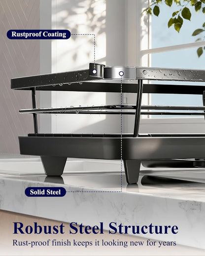 Dish Drying Rack for Kitchen Counter, 12''W X 15.5''L, Black6