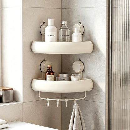 Shower Caddy Suction Cup（2-Pack Cream White）, No-Drilling Corner Bathroom Organizer,Rust Proof Shower Shelf for inside Shower with Removable Hooks & Towel Bar1