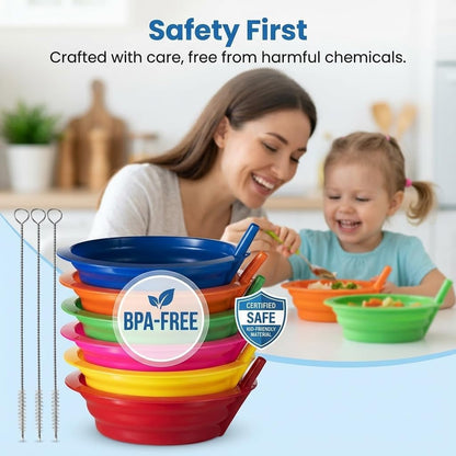 20 Oz Cereal Bowls with Built-In Straws (6-Pack) for Kids & Toddlers | Bpa-Free Reusable Plastic Bowls for Children, Cereal, Soup, Oatmeal, Snacks, Dishwasher & Microwave Safe, 3 Cleaning Brushes8