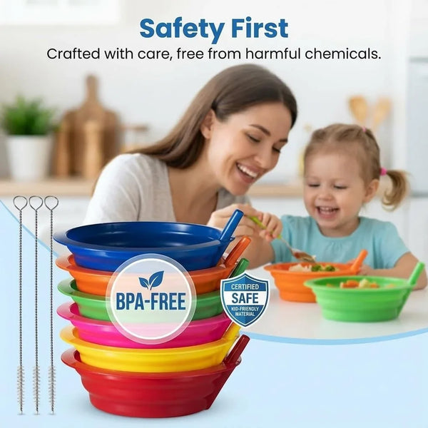 20 Oz Cereal Bowls with Built-In Straws (6-Pack) for Kids & Toddlers | Bpa-Free Reusable Plastic Bowls for Children, Cereal, Soup, Oatmeal, Snacks, Dishwasher & Microwave Safe, 3 Cleaning Brushes8
