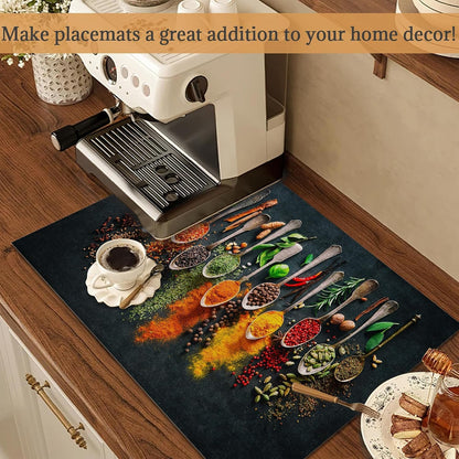 Cooking Herbs Spices Placemats Set of 6 Place Mats for Kitchen Table Washable Farmhouse Linen Table Mats Dining Decoration 12X18 Inch4