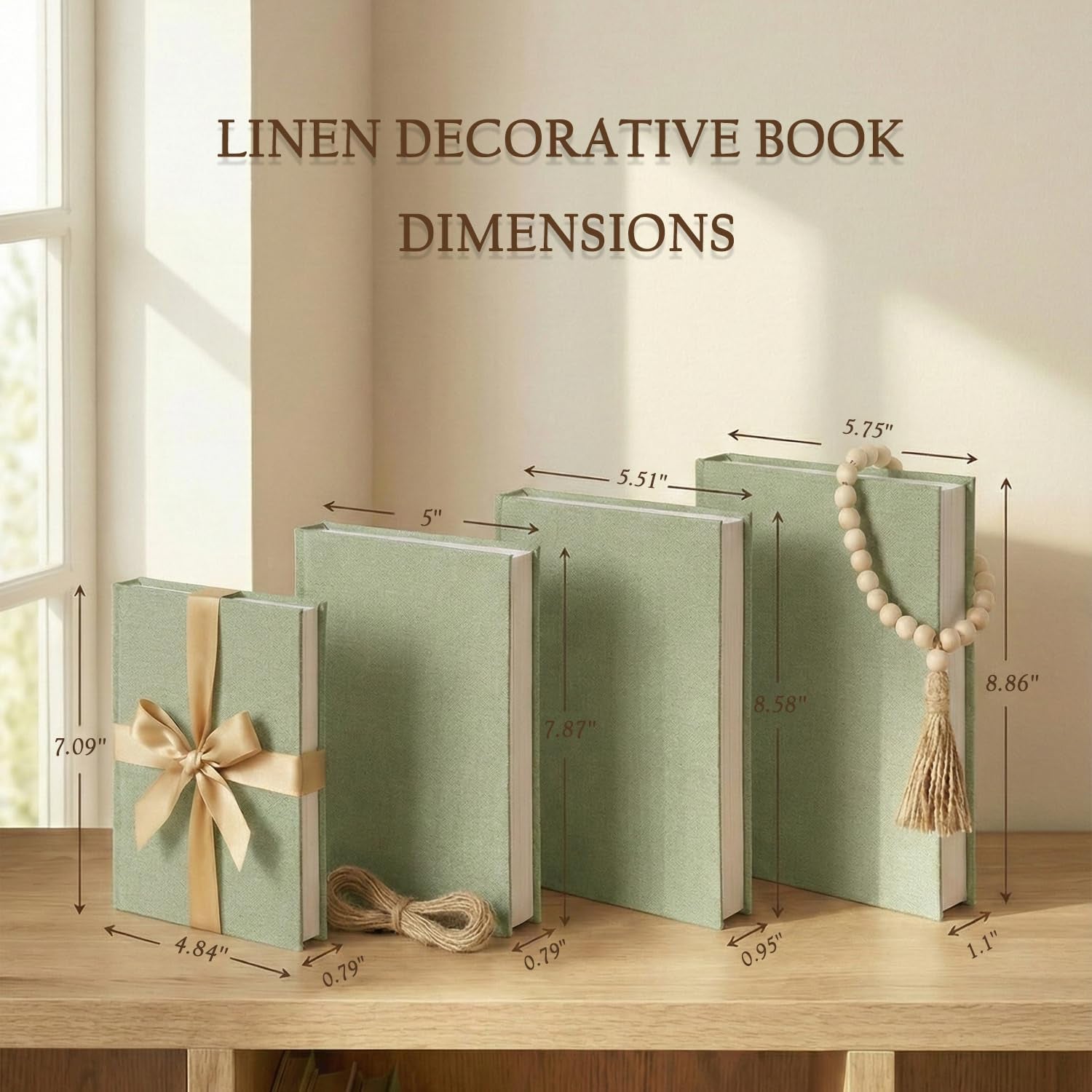 decorative-books-for-home-decor-set-of-4-real-linen-decorative-books-stacked-books-with-wood-bead-garland-jute-twine-satin-ribbon-neutral-modern-farmhouse-boho-shelf-decor-sage