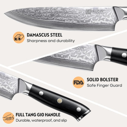 Damascus Knife Set 3 PCS, Japanese VG10 Steel Core, Ultra Sharp Chef Knife Set, Full Tang G10 Handle, Damascus Kitchen Knives2