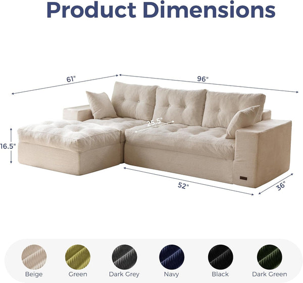 Boneless Couch, 96-Inch L-Shaped Cloud Couch with Ottoman2
