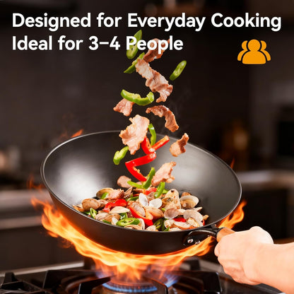 Carbon Steel Wok Pan - 12.6 Inch Flat Bottom Wok, Premium Stir Fry Pan, Uncoated Iron Woks for Induction Cookware and Gas Stoves4