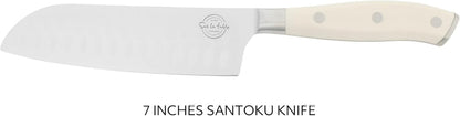 Sur La Table Kitchen Essential Tasting Kitchen German Steel Santoku Knife, 7-Inch Stainless Steel Blade – Professional Kitchen Knife with White Handle and Forged Full Tang3