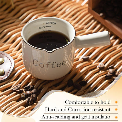 1 Pack Espresso Shot Cups,Ceramic Expresso Measuring Cup with Handle and V-Shaped Mouth,3Oz / 90Ml,Easy to Wash and See the Volume,White,For Coffee Making Frothing Accessories5