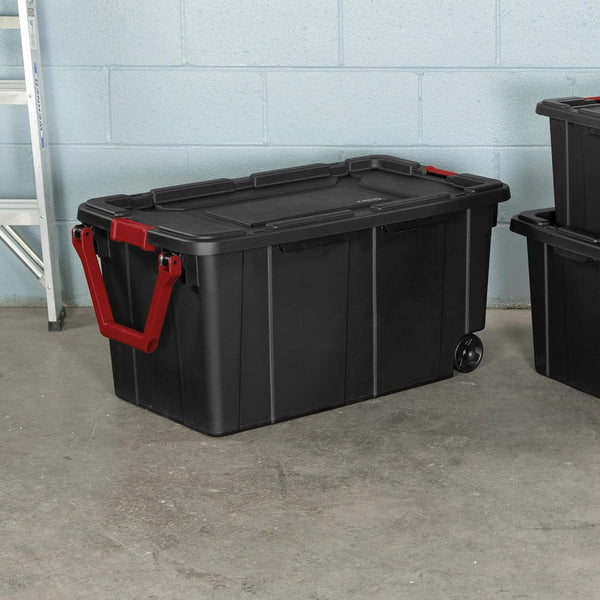 40 Gallon Wheeled Industrial Tote Plastic Black Set of 2 Plastic Storage Boxes Bins Containers Home8