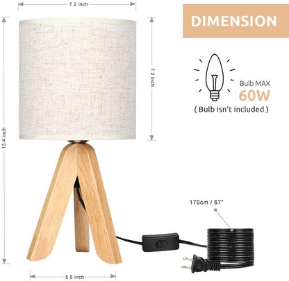 Small Bedside Table Lamp - Wooden Tripod Nightstand Lamp2