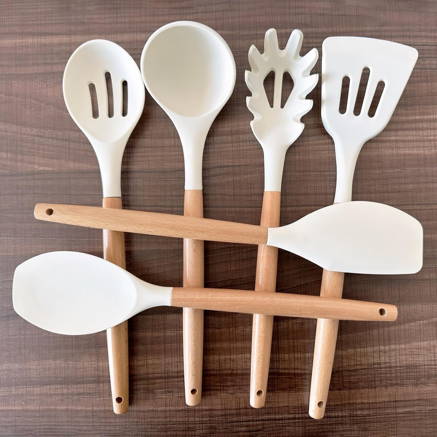 kitchen-cooking-utensils-set-6pcs-non-stick-silicone-kitchen-utensils-spatula-spoon-turner-ladle-pasta-server-heat-resistant-wooden-handle-silicone-cooking-gadgets-sets-for-cookware-baking