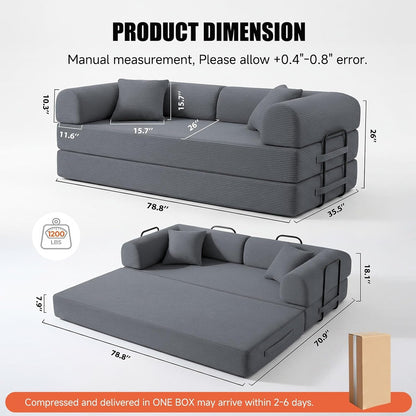 79" Boneless Couch for Living Room,Convertible Futon Sleeper Sofa Bed2
