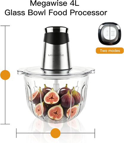 Electric Food Processor, 1000W Meat Grinder & Vegetable Chopper with 4L Thick Glass Bowl, 4 Blades and Dual-Speed Food Chopper for Meat, Vegetables, Fruits, Nuts, and Baby Food6