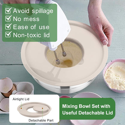 Mixing Bowls with Lids, 5PCS Stainless Steel Metal Salad Bowl6