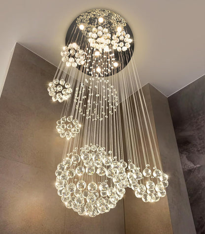 D32'' X H100'' Modern Large Chandelier for Foyer Glam Chandelier Raindrop Crystal Chandeliers LED Dimmable High Ceiling Light Fixtures for Staircaes Hallway Entryway Gold2