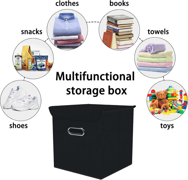 Closet Organizers Fabric Storage Bins with Lids Collapsible Cube Storage Organizer Basket with Handles,Storage Boxes for Clothes Storage,Office,Toys,3 Pack,（Black3